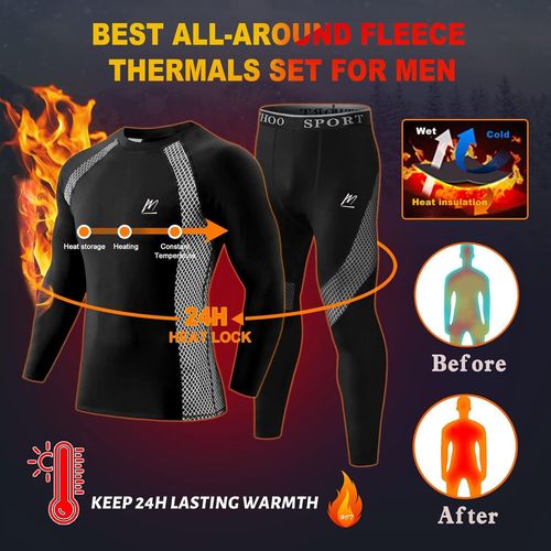 Asfasfq-Ensemble De Sous-Vêtement Thermiques Homme, Quick Dry Fonctionnels Base Layer Maillot Manches Longues & Pantalon Pour Ski Running Sports