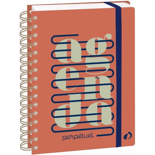 Asfasfq-Quo Vadis - Agenda Perpétuel - Spiralé - Semainier Horizontal - Français - Eterny - Multicolore - 15x21cm - Papier Blanc - Fabrication Française