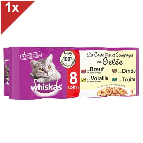 Whiskas 8 Boîtes En Gelée 4 Variétés Pâtée Pour Chat 390g (1x8)