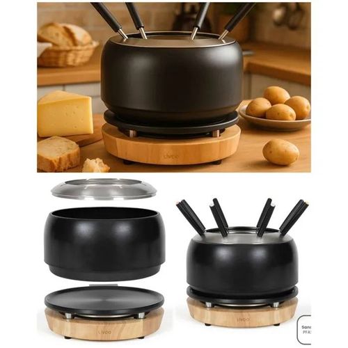 Appareil à fondue ¿ Bois Aluminium - 1200W - 8 personnes - 3,5L - Thermostat réglable