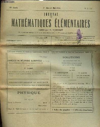 Journal De Mathématiques Élémentaires, 68e Année, N°15-16 (1er Mai-15 Mai 1944)