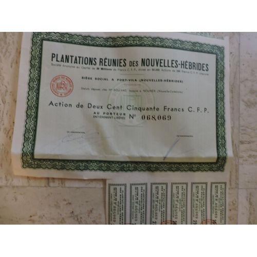 Actions Des Plantations Réunies Des Nouvelles Hébrides. Action De 250 Francs C.F.P.