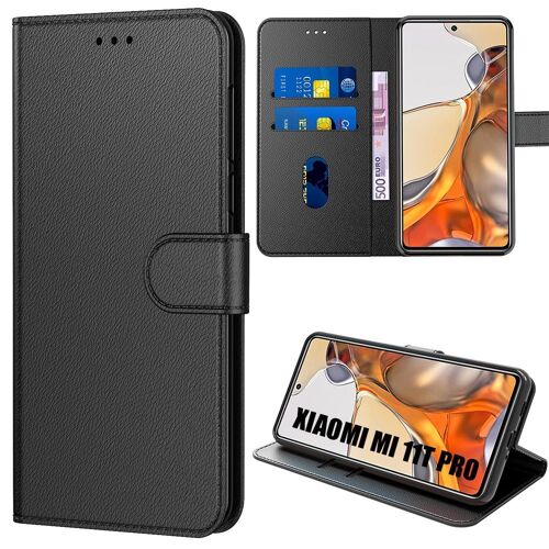 Coque Xiaomi 11t Pro 5g (6,67'') Fermeture Magnetique Design Effet Cuir Solide Elegant Noir