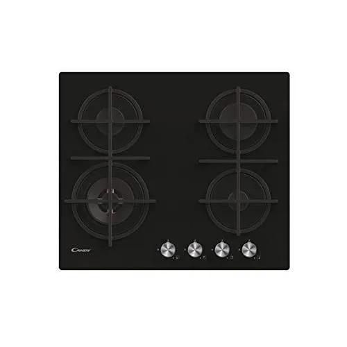 Plaque à gaz en verre Candy CDK6GF4WEKB - 4 feux - Noir