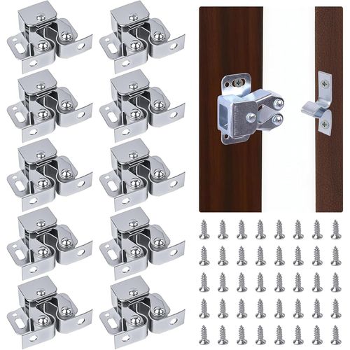ASFASFq-Loqueteaux de Meuble à Double Rouleau 10 Pièces en Acier Inoxydable pour Fermeture de Porte de Placard - Système Silencieux et Résistant pour Armoires et Meubles¿cabinet & furniture latches