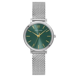 Montre Femme Essential Argenté Cadran Vert Bracelet Acier Milanais Argenté 14 Mm