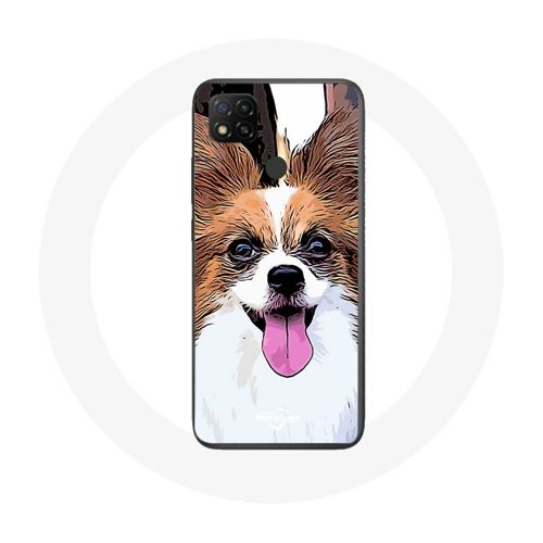 Coque Xiaomi Redmi 9C Épagneul nain continental papillon Chiot Blanc et marron