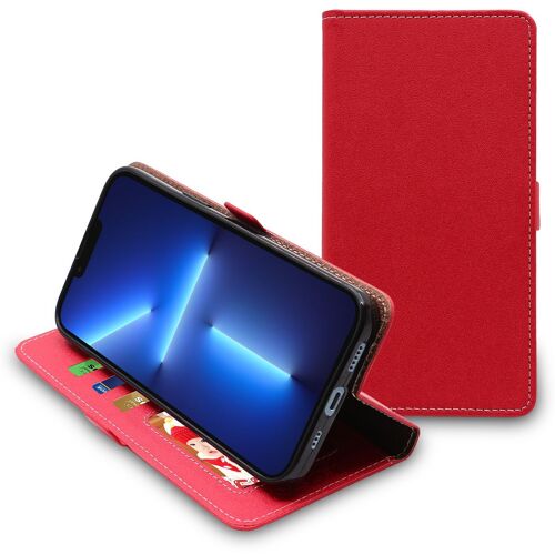 Ebeststar - Coque Pour Iphone 13 Pro Etui Portefeuille Pu Cuir Porte-Cartes, Rouge [Dimensions Precises Smartphone : 146.7 X 71.5 X 7.65 Mm, Écran 6.1'']