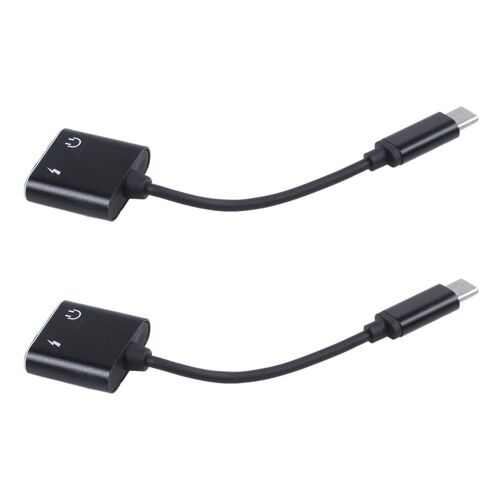 2X Adaptateur audio USB de type C vers prise pour écouteurs 3.5mm, pour Xiaomi Mi 6 Huawei sans prise (noir)