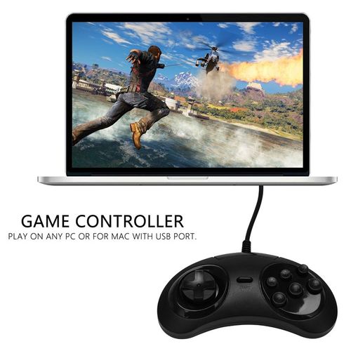 Manette De Jeu Filaire À 6 Touches Usb Pour Sega Genesis, Md Pc / 2 Y1301 / Mac Mega Drive, Contrôleur De Jeu En Plastique Noir