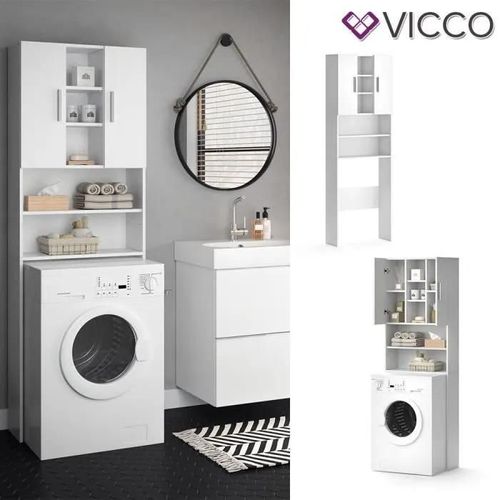 Vicco machine à laver meuble LUIS 190x64cm blanc meubles de salle de bain meuble de salle de bain meuble haut