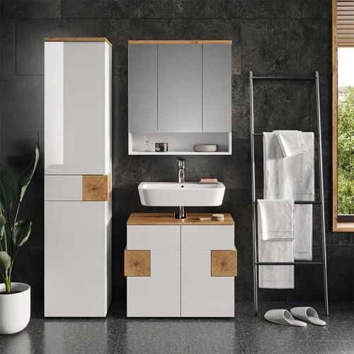 Vicco meuble de rangement de salle de bain Eden, Blanc Haute brillance, 40 x 184.2 cm avec 2 portes et un tiroir