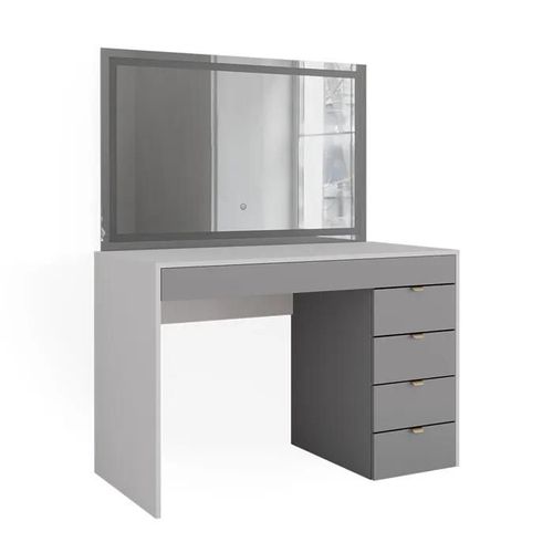 Coiffeuse Elise, 115 Cm Avec Miroir Led, Blanc/Gris/Gris, Vicco