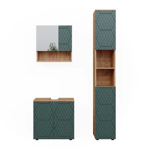 Vicco meuble de rangement de salle de bain Irma, Chêne de force doré, 3 pièces, avec armoire haute