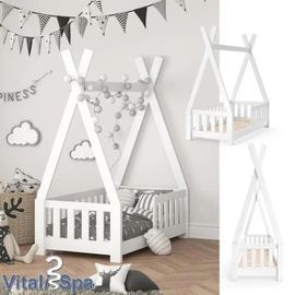 Vitalispa Lit Pour Enfant Tipi, Indiens, Lit, Cabane Pour Enfants, Bois, Lit Cabane 70 X 140 Cm