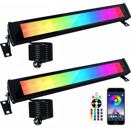 Projecteur Led Couleur, Lot De 2 Barre Led Rgb 50w Étanchéité Ip66 Projecteur Rgb Exterieur Avec Télécommande Et Minuterie, Mémoire,16 Millions De Couleurs Pour Fête Bar Jardin Halloween