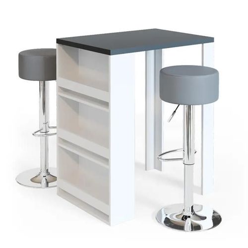 Vicco Set De Table De Bar , Blanc/Anthracite, 80 X 57 Cm Avec 2 Tabourets De Bar