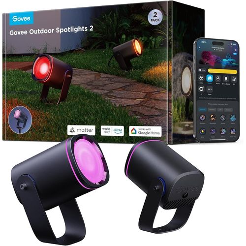 Asfasfq-Spots D'extérieur 2, Ip67 Étanche, Projecteur Extérieur Rgbwic, 69 Modes De Scène Et 16 Millions De Couleurs Dimmables De 700 Lm, Fonctionne Avec Alexa, Google Assistant, Matter. 2 Paquets