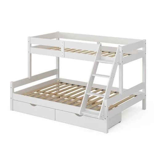 Vitalispa Lit Superposé Everest, Blanc, 140x200 / 90x200 Cm Avec Tiroirs