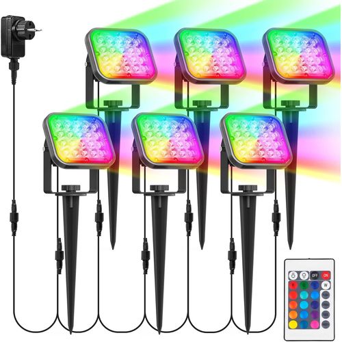 Asfasfq-Spot Led Couleur Extérieur, 6 En 1 Projecteur Rgb Extérieur Avec 16 Couleurs Et 4 Modes, Eclairage Exterieur Multicolore Télécommande Contrôle, Étanche Ip65 Lampe Pour Jardin, Patio, Chemin