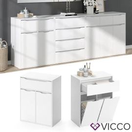 Meuble à linge Vicco Ruben blanc, panier à linge, commode, armoire-penderie