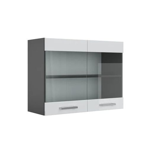 Meuble Haut Porte Vitrée Vicco R-Line Anthracite/Blanc Brillant 80 Cm