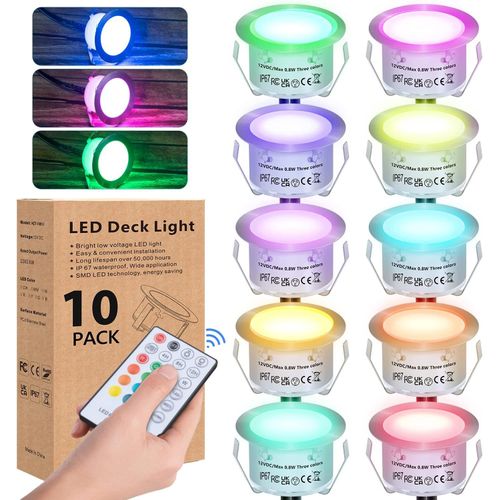 Asfasfq-10 Spot Led Encastrable, Ø42mm Lumière Réglable(Rgb) Ip67 Spots À Encastrer Extérieur Avec Télécommande, Socle 12v Lampes Encastrées Dans Le Sol Pour Terrasse, Patio, Jardin, Piscine, Chemin