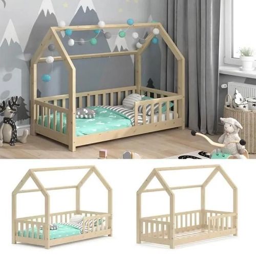 Vitalispa Lit Enfant Wiki, Lit Cabane, Lit Aire De Jeux, 80 X 160, Sommier À Lattes Inclus, Naturel