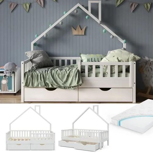 Vitalispa Lit Cabane Noemi, Lit Enfant, Lit Aire De Jeux, 80 X 160 Cm, Avec Matelas, Tiroir Barrière Anti-Chute