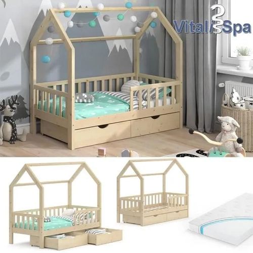 Lit Enfant Vitalispa Wiki, Lit Cabane, Lit Aire De Jeux, 80 X 160, Matelas Inclus, 2 Tiroirs