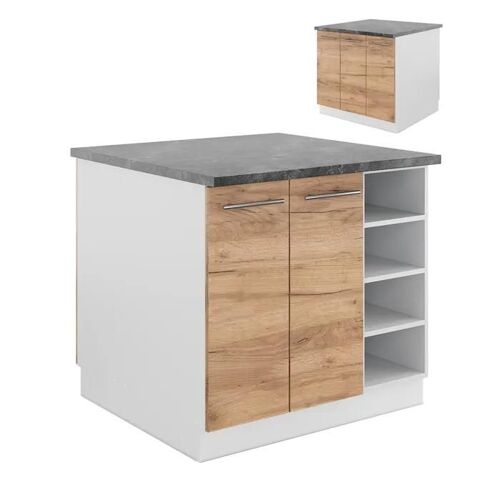 Vicco Îlot de cuisine Fame-Line, Chêne doré/blanc, 90 cm sans plan de travail