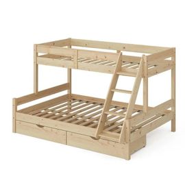 Vitalispa Lit Superposé Everest, Naturel Bois, 140x200 / 90x200 Cm Avec Tiroirs