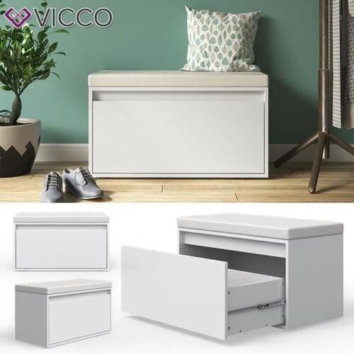 Banc Vicco Iker, Banc À Chaussures, Blanc, Meuble À Chaussures, Siège, Espace De Rangement, Banc-Coffre