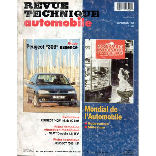 Revue Technique Automobile N° 565 Peugeot 306 Essence 1.1 / 1.4 / 1.6 / 1.8 / 2.0 Xsi Et S16