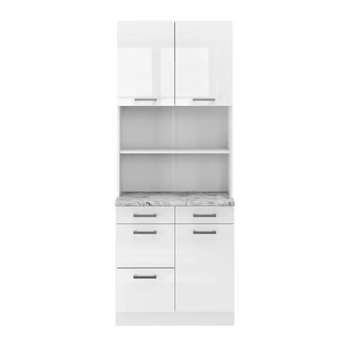 Bloc cuisine R-Line, 80 cm , PT Marbre, Blanc Haute brillance, Vicco