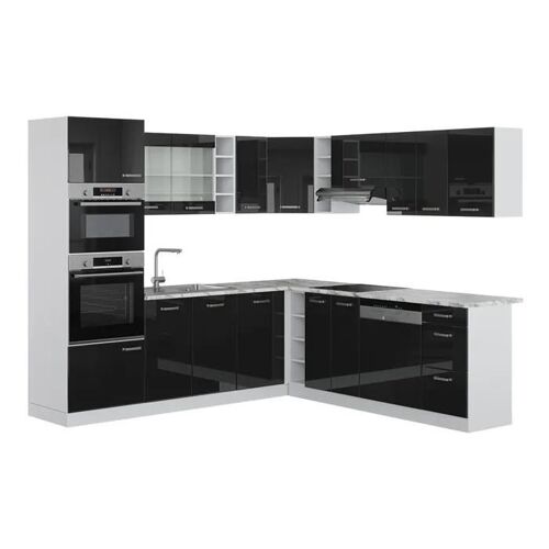 Cuisine en angle R-Line, 237 x 60 cm , PT Marbre, Noir Haute brillance, Vicco