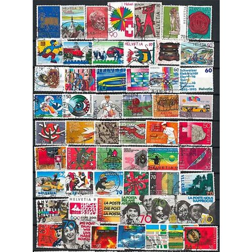 Collection De Timbres Suisse Oblitérés : Qté - 100 Timbres Grand Format