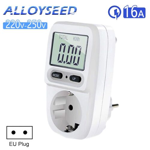Compteur de puissance électrique avec écran LCD, wattmètre, testeur de prise, prise UE, prise de mesure, analyseur de puissance, 220V, 16A