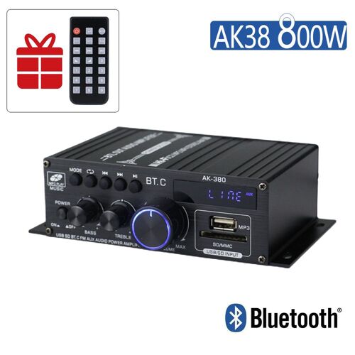 Amplificateur Bluetooth pour home cinéma, karaoké audio HiFi, classe de puissance D, 2 canaux, USB, SD, AUX, RCA, AK38, 35, 800W
