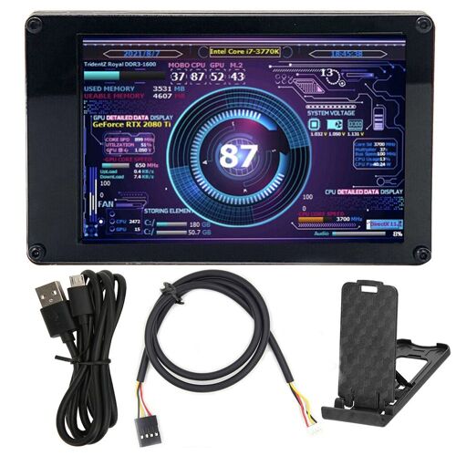 Ordinateur PC avec écran secondaire 3.5 pouces, IPS, DIY, contrôle de la température, CPU, GPU, RAM, HDD, acrylique, pour WINDOWS, LINUX, Raspberry Pi