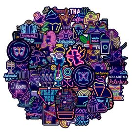 Autocollants Graffiti Néon Lumière Néon 50 Pièces, Étiquette De Voiture Guitare Moto Valise, Jouet Classique Diy Bricolage