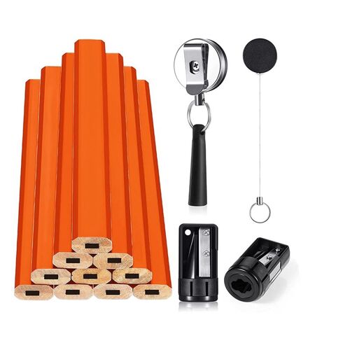 Porte Stylo Rétractable En Silicone, Ensemble De 2 Crayons De Charpentier, 2 Taille Crayon, 36 Crayons De Marquage Octogonaux Plats 9109-May14A25339