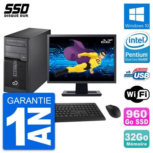 PC Tour Fujitsu P510 Ecran 22" Pentium G2020 RAM 32Go SSD 960Go Windows 10 Wifi