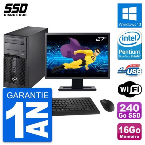 PC Tour Fujitsu P510 Ecran 27" Pentium G2020 RAM 16Go SSD 240Go Windows 10 Wifi