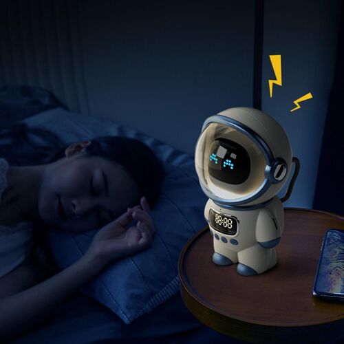 Astronaute intelligent sans fil V5.1, haut-parleur, appairage d'alarme, prise en charge de la carte TF, interphone vocal, affichage de l'horloge, appel mains libres