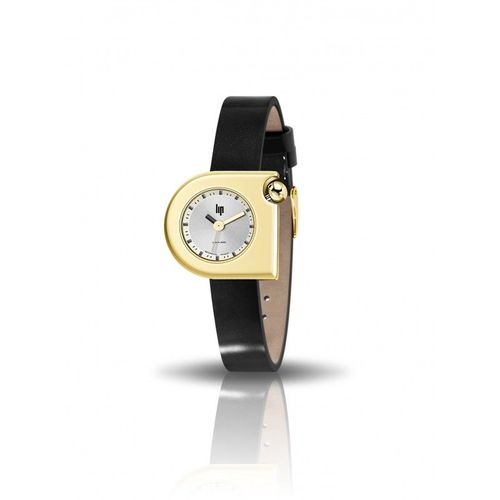 Lip Mach 2000 Mini Montre Femme Acier Doré Cuir Noir Vernis 671169