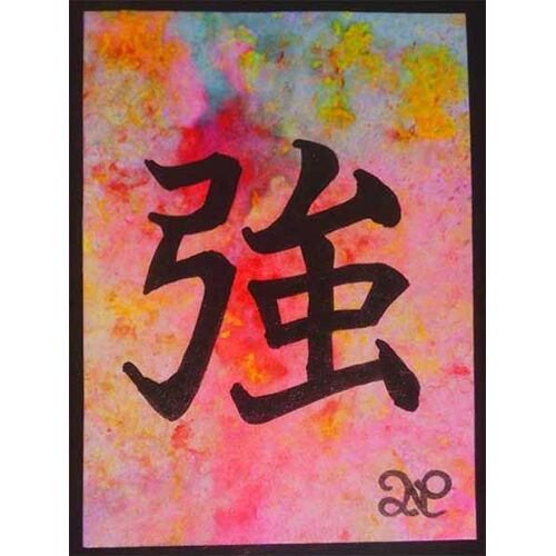 Aceo Peinture Fluo Carte Unique Sketch Card Strong Fort Kanji Tattoo Psc 1/1 Art