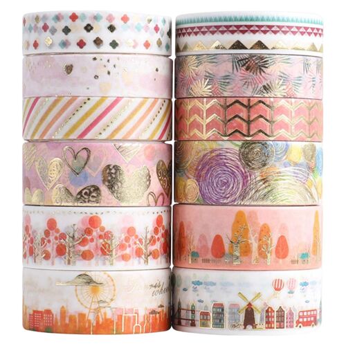 Étiquette autocollante de ruban de masquage Washi, 12 rouleaux, pour bricolage, artisanat, planificateur de Journal, emballage cadeau, décorations de fête