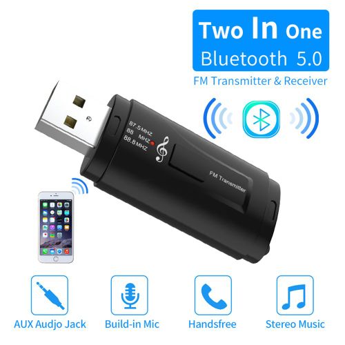 Transmetteur Récepteur Fm Usb 2 En 1 Compatible Bluetooth 5.0 Pour Voiture, Adaptateur D'appel Mains Libres, Modulateur Fm, Lecteur De Musique Audio Aux, 3.5mm