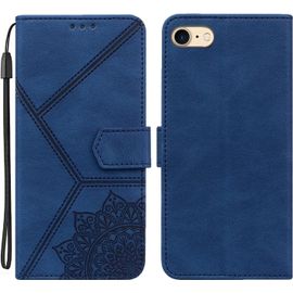 Coque Pour Iphone 8 / Iphone Se 2020 / Iphone Se 2022, Pu Cuir A Rabat Flip Housse Etui Pour Iphone 6 / Iphone 7 Avec Motif Dessin Mandala Fleur, Etui Case Antichoc Cover Portefeuille, Bleu